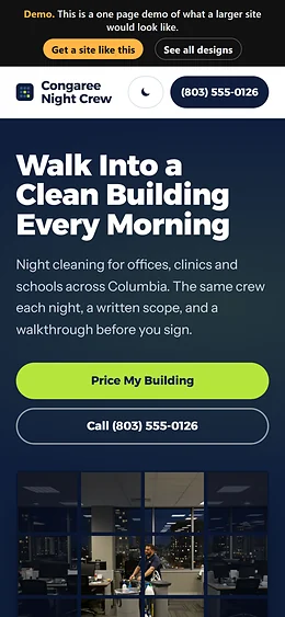 Commercial Cleaning website design on a phone