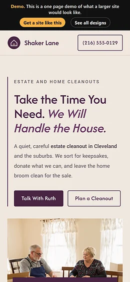 Estate Cleanouts website design on a phone
