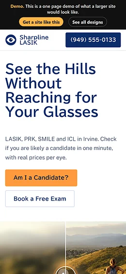 LASIK website design on a phone