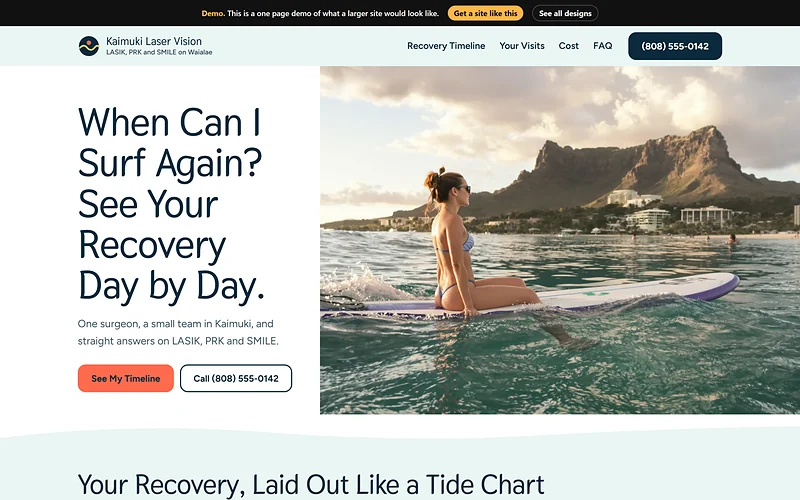 LASIK website design, Tide Chart style, desktop view