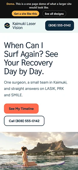LASIK website design on a phone