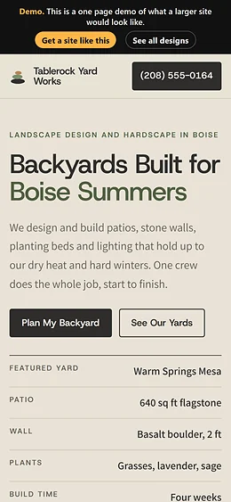 Landscape Design website design on a phone