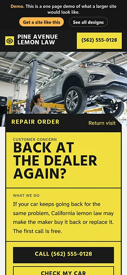 Lemon Law website design on a phone