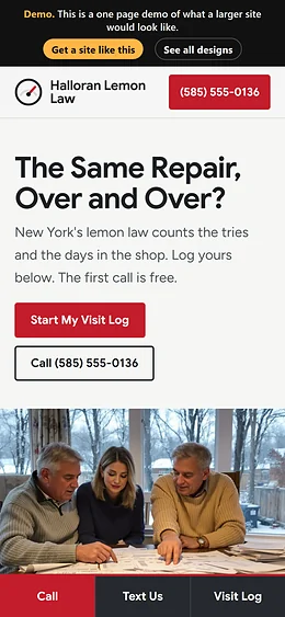 Lemon Law website design on a phone