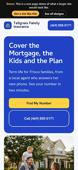 Life Insurance website design on a phone