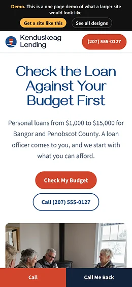 Personal Loans website design on a phone