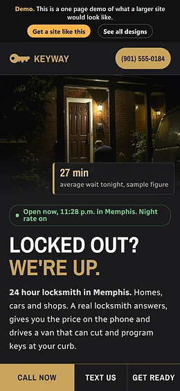 Locksmith website design on a phone