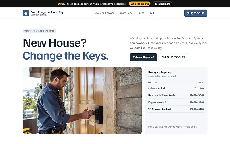 Locksmith website design, Slate Product Clean style, desktop view