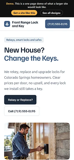 Locksmith website design on a phone