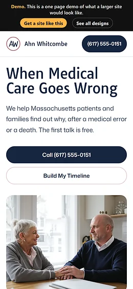 Medical Malpractice website design on a phone