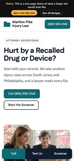 Mass Tort website design on a phone
