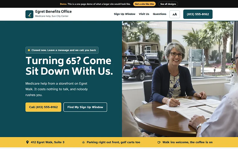 Medicare Insurance website design, Storefront Large Print style, desktop view