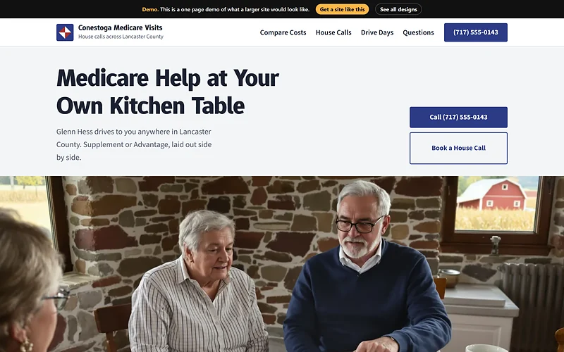 Medicare Insurance website design, Fieldstone and Indigo style, desktop view