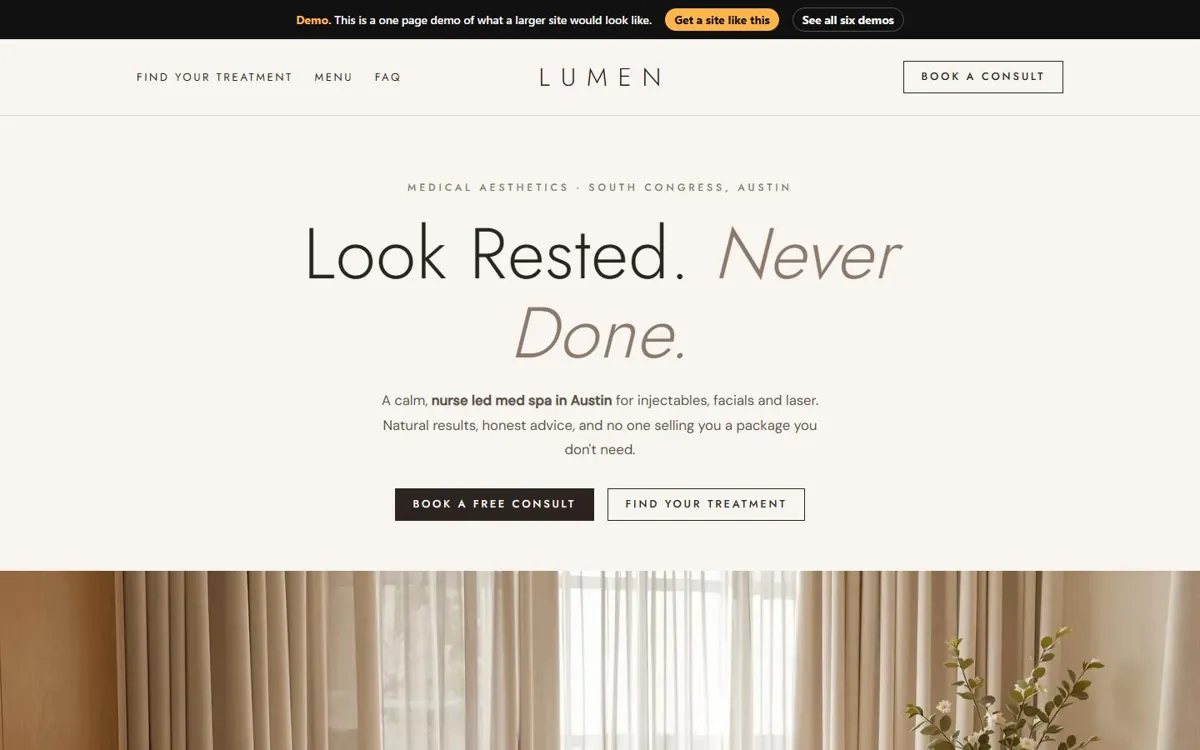 Med Spa website design, Quiet Luxury style, desktop view