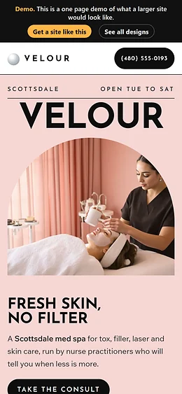 Med Spa website design on a phone