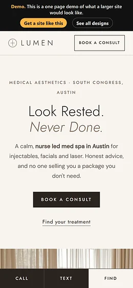 Med Spa website design on a phone