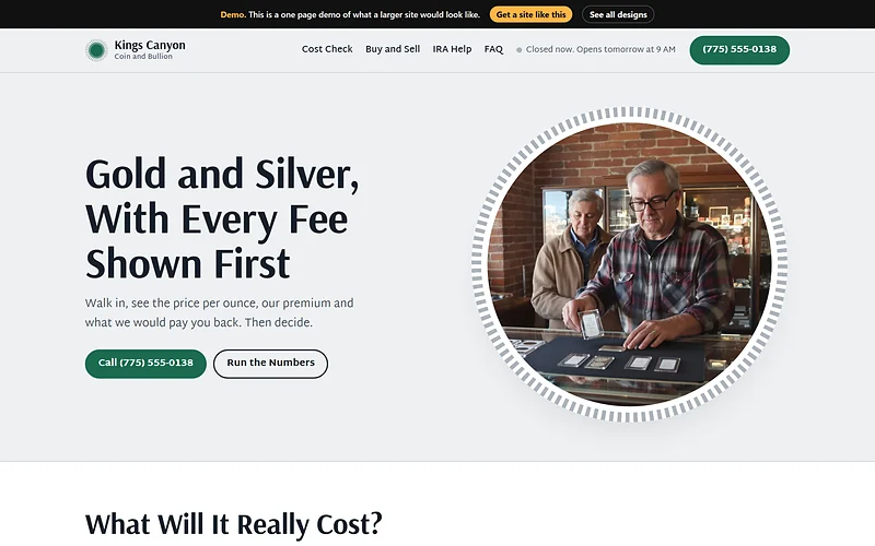 Precious Metals and Gold IRA website design, Silver Ledger style, desktop view
