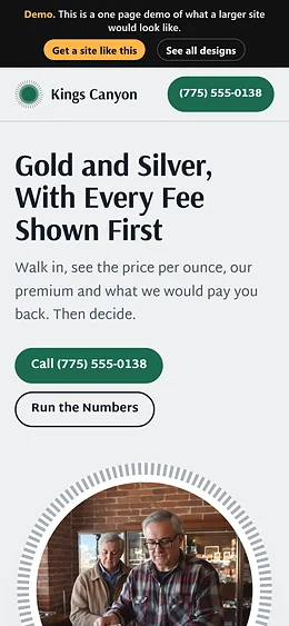 Precious Metals and Gold IRA website design on a phone