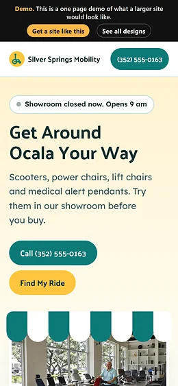 Mobility Equipment (Power Chairs / Scooters) website design on a phone
