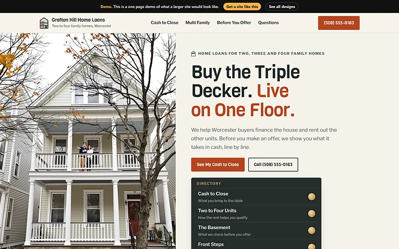 Mortgage (Purchase) website design, Stacked Porch style, desktop view