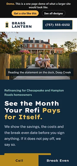 Mortgage Refinance website design on a phone