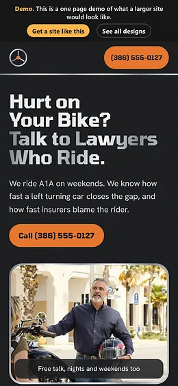 Motorcycle Accident Law website design on a phone
