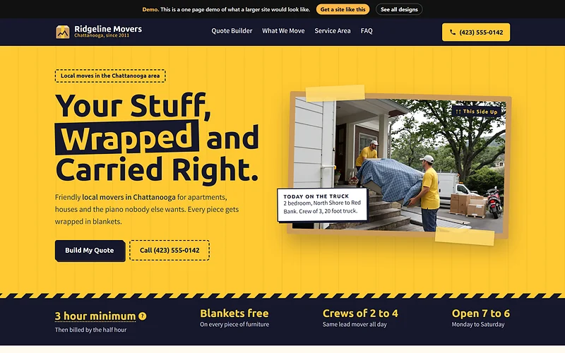 Local Moving website design, Packing Tape Yellow style, desktop view