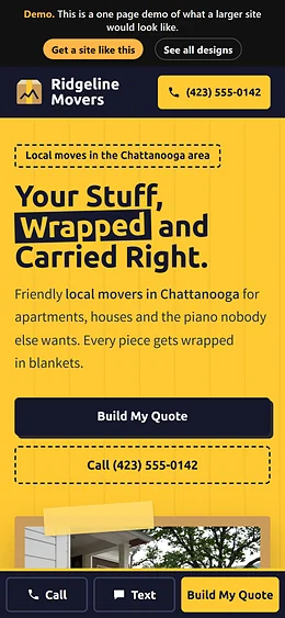 Local Moving website design on a phone
