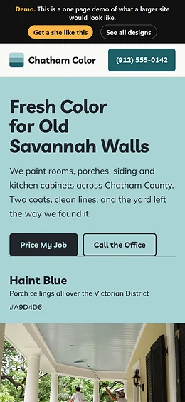 Painting website design on a phone