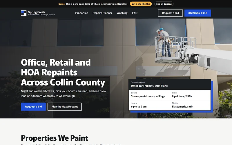 Painting website design, Title Block Cobalt style, desktop view