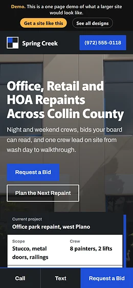 Painting website design on a phone