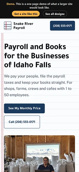 Payroll and Bookkeeping website design on a phone