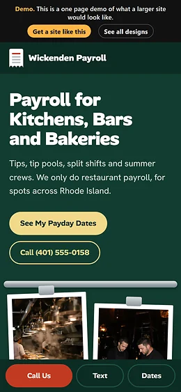 Payroll Services website design on a phone