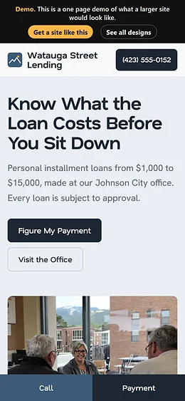 Personal Loans website design on a phone