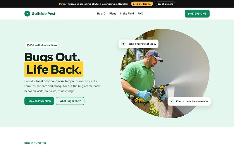 Pest Control design, Bright and Friendly style