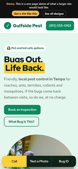 Pest Control website design on a phone