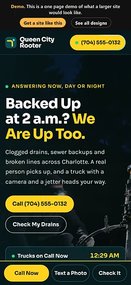 Sewer and Drain website design on a phone