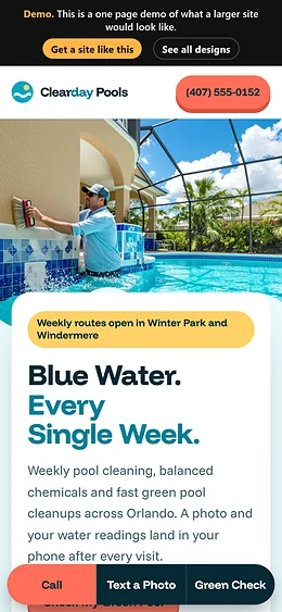 Pool Service website design on a phone