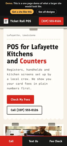 POS and Merchant Services website design on a phone