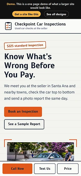 Pre-Purchase Inspection website design on a phone