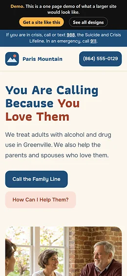 Addiction Treatment / Rehab website design on a phone