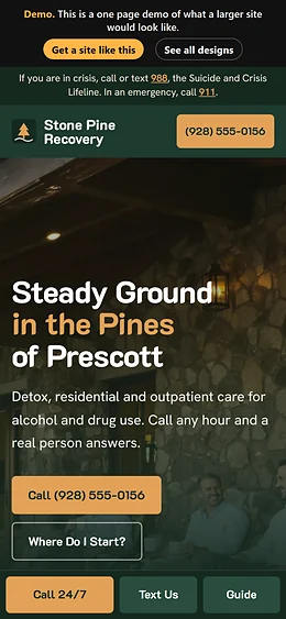 Addiction Treatment / Rehab website design on a phone
