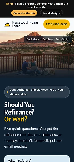 Mortgage Refinance website design on a phone
