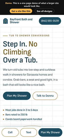 Bathroom Remodeling website design on a phone
