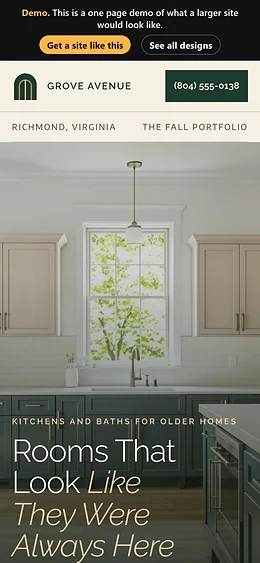 Kitchen Remodeling website design on a phone