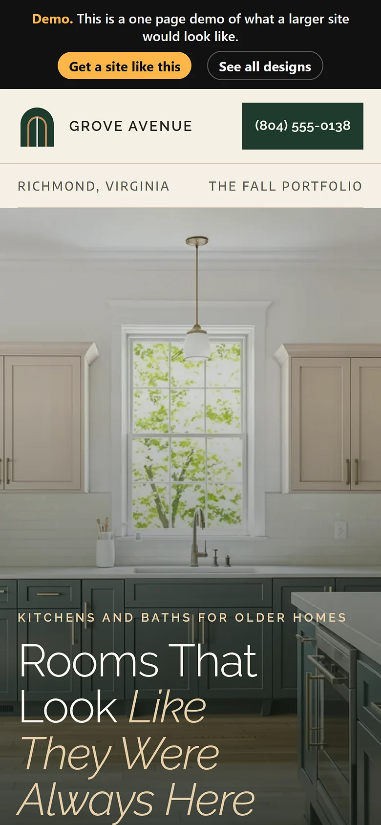 Kitchen Remodeling website design on a phone