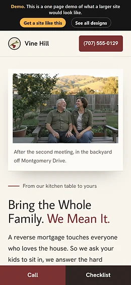 Reverse Mortgage website design on a phone