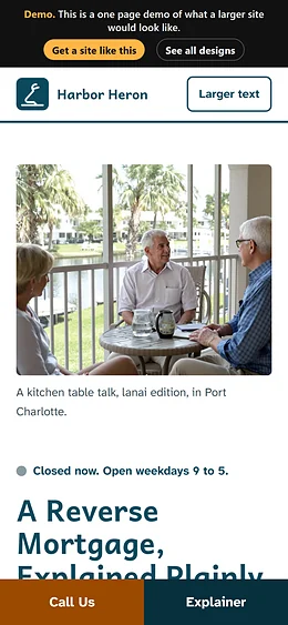 Reverse Mortgage website design on a phone