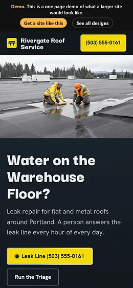 Commercial Roofing website design on a phone