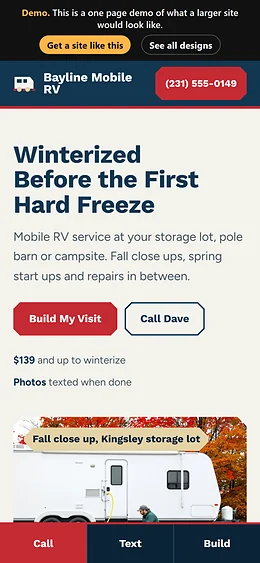 RV Repair (Mobile) website design on a phone